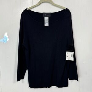 Sag Harbor Womens Sweater Medium Black Cotton Long Sleeve Boat Neck‎ Knit Top